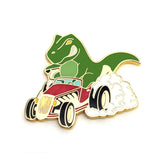 T-Rex Hotrod Pin - Gold Colored Plating - Hard Enamel Pin