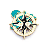 Teal Octopus on Compass Rose - Hard Enamel Pin