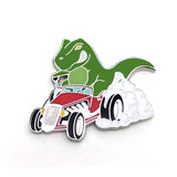 T-Rex Hotrod Pin - Silver Colored Plating - Hard Enamel Pin