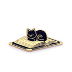 Black Cat Sleeping on Book - Hard Enamel Pin