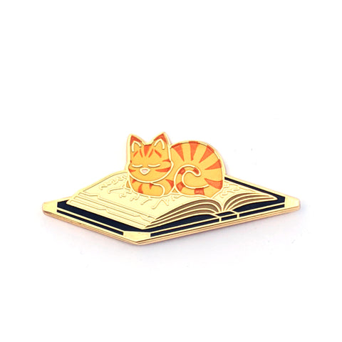 Orange Cat Sleeping on Book - Hard Enamel Pin
