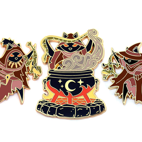 Three Weird Sisters Set - Witch Cat Cauldron Pin - Macbeth - Hard Enamel Pin
