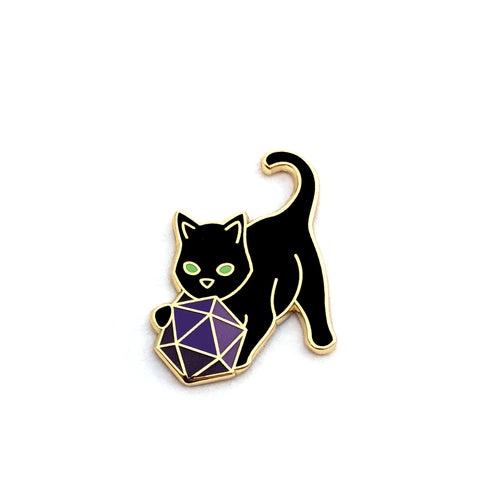 Cat with Purple D20 - Hard Enamel Pin
